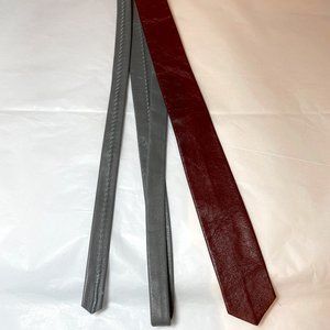Adam Furst Burgundy & Grey Leather Skinny Tie